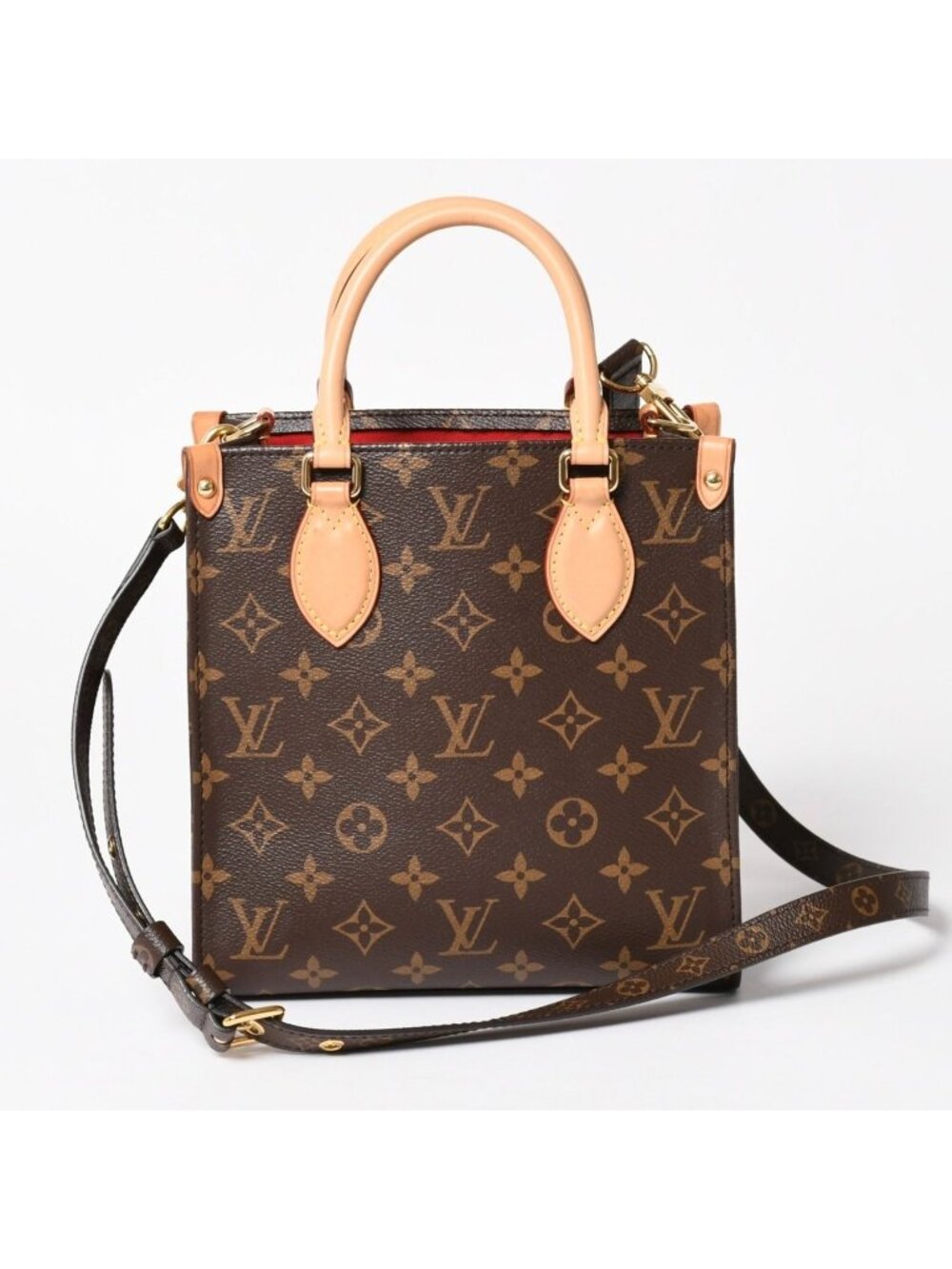 Louis Vuitton Sac Plat BB Handbag Monogram Leather Brown Gold